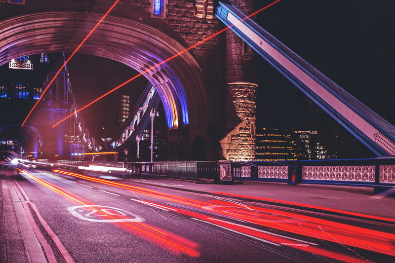 tower, bridge - Man Made Structure, trails, car, transportation, blurred Motion, multi colored, road, sign, architecture, urban Skyline, no people, speed