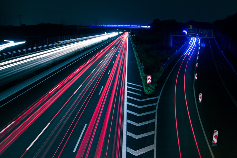 long exposure, light trails, highway, lighting equipment, speed, transportation, urban, light streaks, long-exposure, night, 4K, downtown, road signs