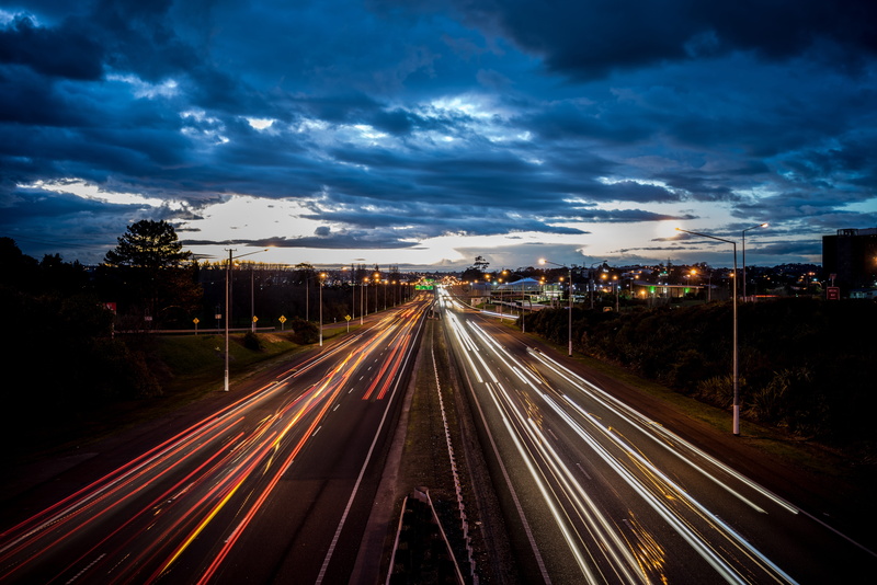 motion, nature, dusk, drive, blue, 5K, urban, architecture, transport, night, automobile, line, lapse, multiple lane highway, illuminated, traffic, highway