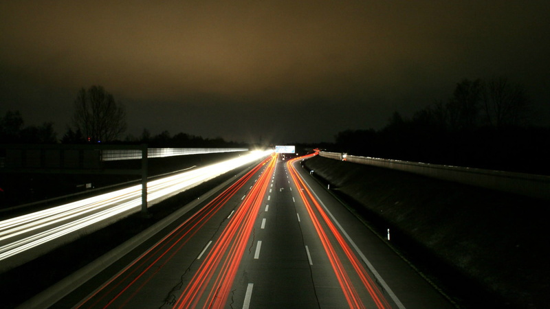 urban, expressway, cars, no people, tail light, motorway, red, marking, landscape, night, drive, sky, line, highway, road marking, light trail, multiple lane highway