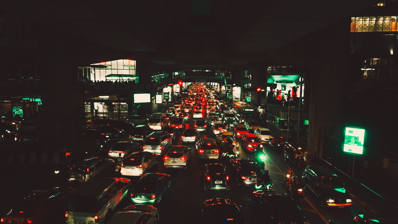 transportation, motor vehicle, illuminated, traffic, street Light, traffic Jam, lighting Equipment, land Vehicle, urban Scene, thailand, light, siam, downtown District