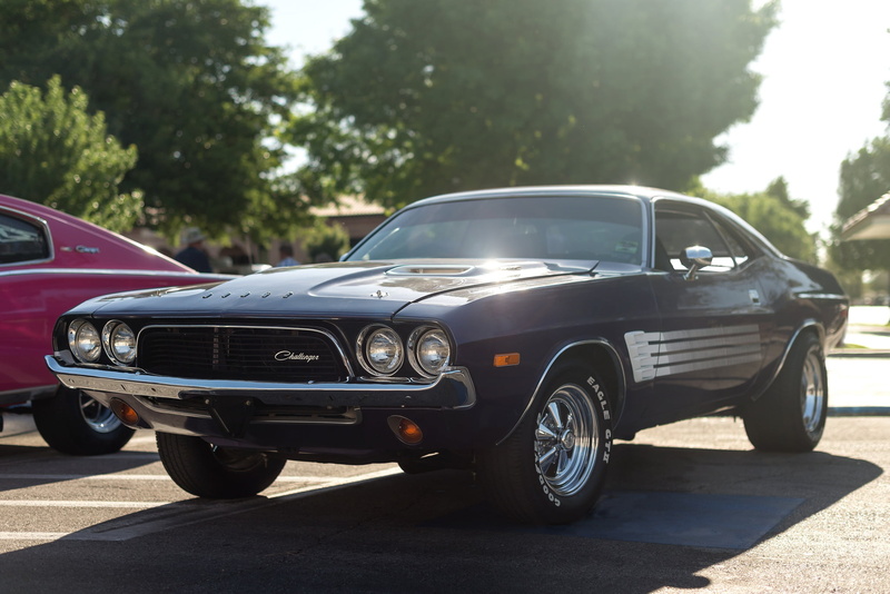 no people, wheel, outdoors, focus on foreground, Challenger, muscle car, parking, retro styled, motor vehicle, shadow, city, transportation, stationary