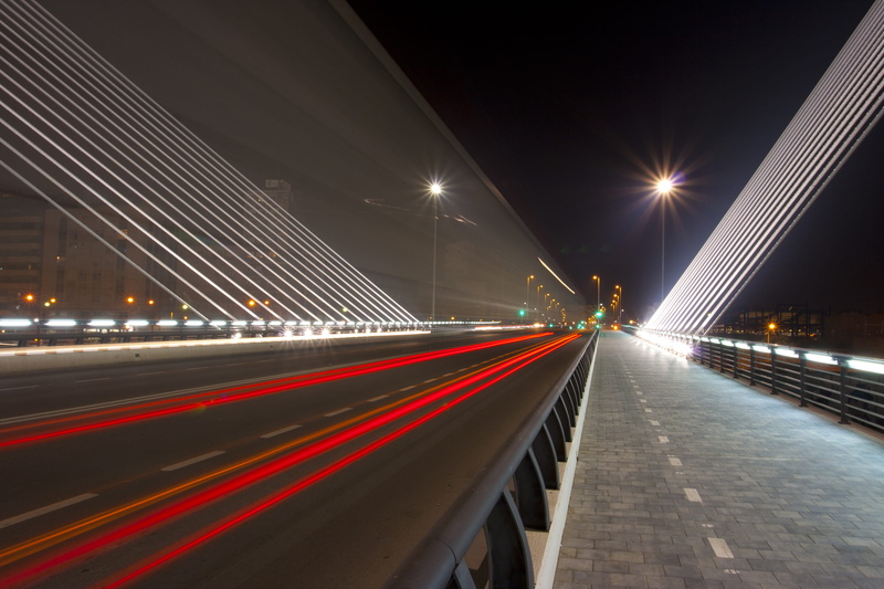 pont, traffic, semafors, lleida, no people, luces, blurred motion, bridge - man made structure, trafficlights, speed, noche, transportation, light trail
