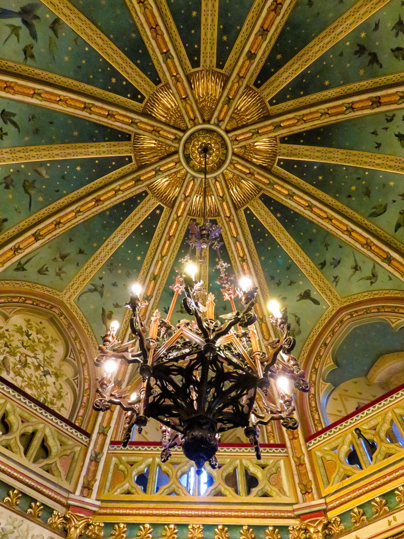 5K, built structure, pattern, gold colored, gold, ceiling, belief, place of worship, low angle view, castell coch, chandelier, indoors, decorated ceiling