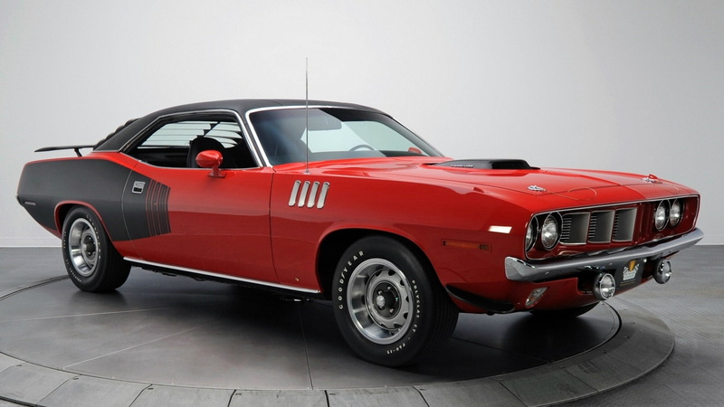 classic car, transportation, 1080P, retro styled, land vehicle, wealth, plymouth, racecar, red car, plymouth barracuda, indoors, barracuda, luxury, vehicle