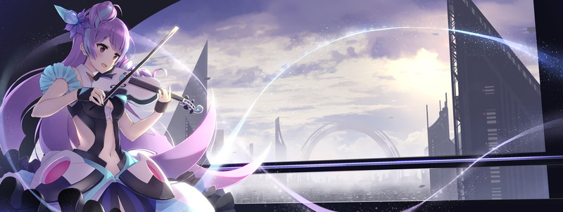 flying, violin, cloud - sky, window, mode of transportation, digital composite, air vehicle, mikumo guynemer, transparent, sky, reflection, music, macross delta