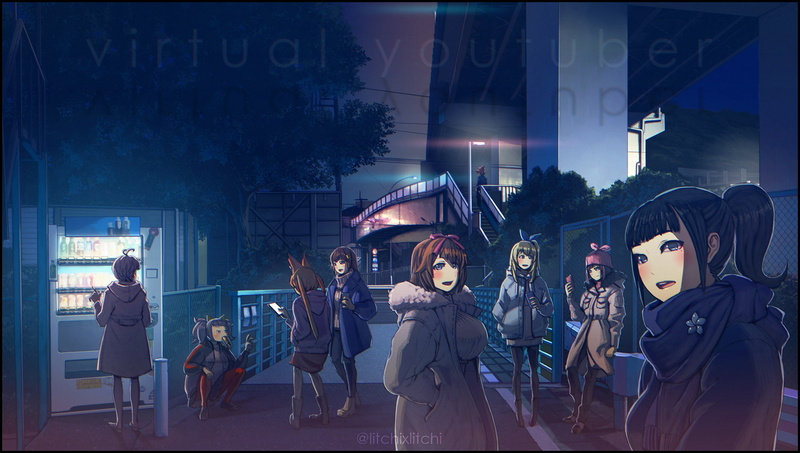tokino, com, watermark, night, 258226, akari, 1080P, aoi, channel, crossover, raichi, kaguya, kizuna, konachan, mirai, dark, ponytail, hat, city, luna