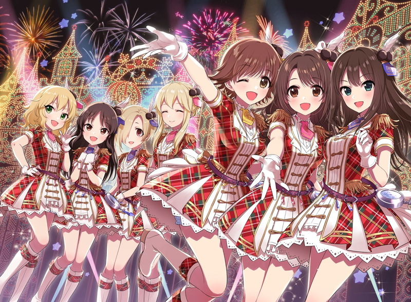 gloves, 236591, shibuya, wink, konachan, dress, morikura, short, brown, mio, fireworks, honda, eyes, hair, com, boots, green, rin, idolmaster, long, blonde