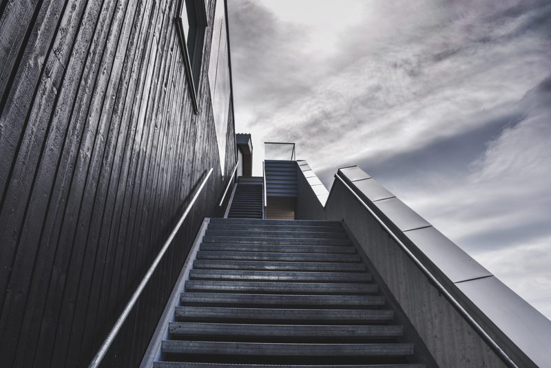 railing, stairs, moving up, geilo, cloud - sky, chair, the way forward, nature, pattern, architecture, sky, city, ladder, vertical, connection, corridor