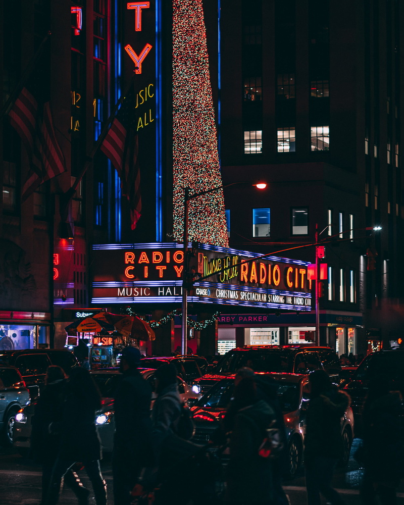 neon, people, advertisement, city life, office building exterior, sign, commercial sign, building exterior, crowd, near, transportation, nighttime, radio