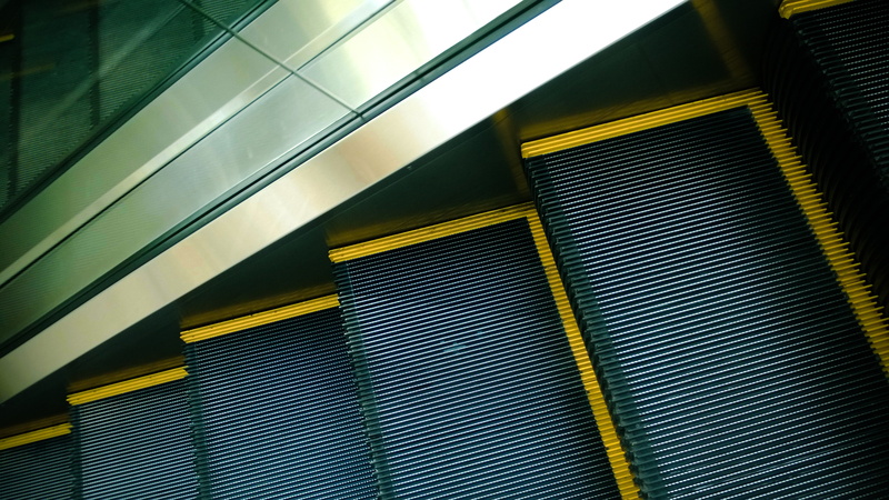 blinds, window, illuminated, metal, close-up, pattern, reflection, office, city, building, architecture, building exterior, escalator, built structure