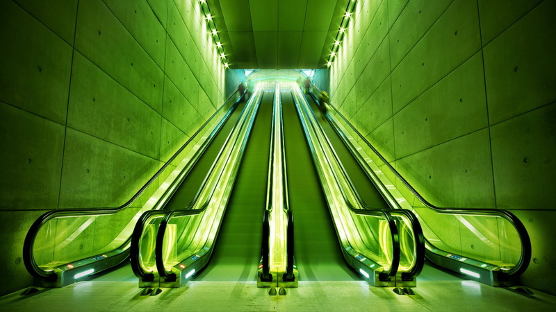 arch, green, escalator, 1080P, long exposure