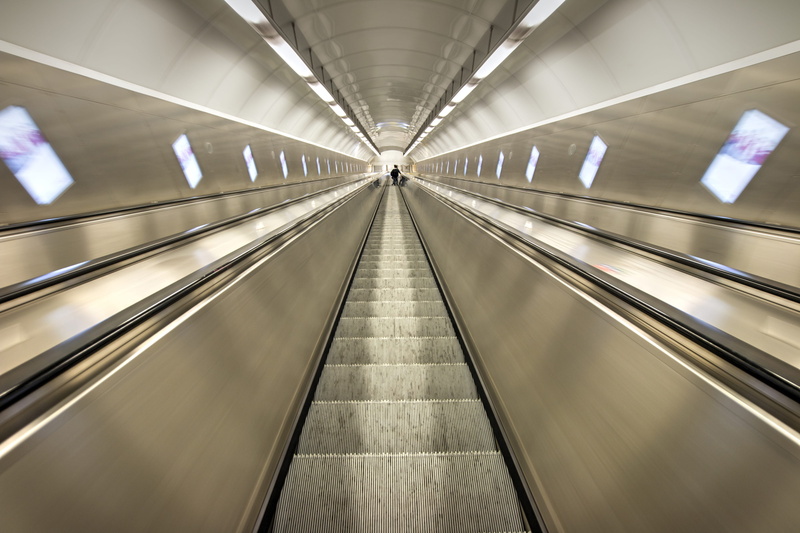 futuristic, modern, illuminated, technology, airport terminal, indoors, tunnel, railing, motion, luxury, diminishing perspective, transportation, direction