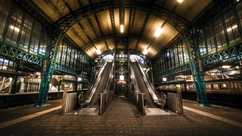 tarin, escalator, light, two, train, hdr, statin, escalators, nature and landscapes, 1080P, station
