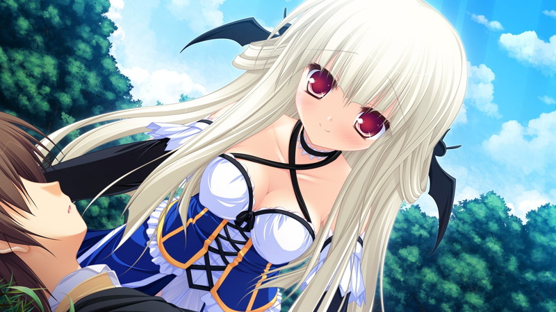 blushing, Filia (Lunaris Filia), silver hair, visual novel, Lunaris Filia, long hair, smiling, blonde, red eyes, looking at viewer, anime, 1080P, anime