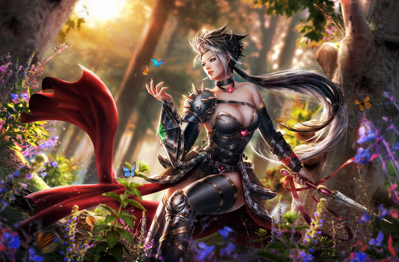 flower, warrior, fantasy, girl, butterfly, woman, 4K