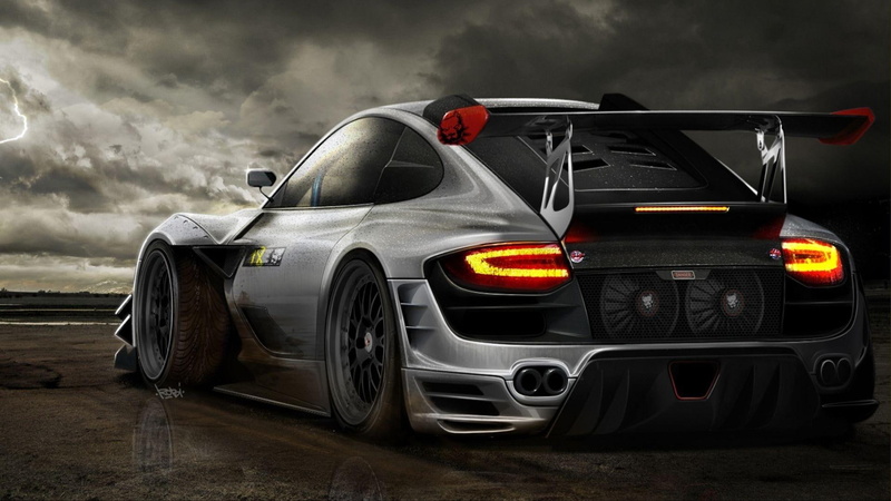 silver, porsche, supercar, black, racecar, tuning, sports, 1080P, coupe, cars