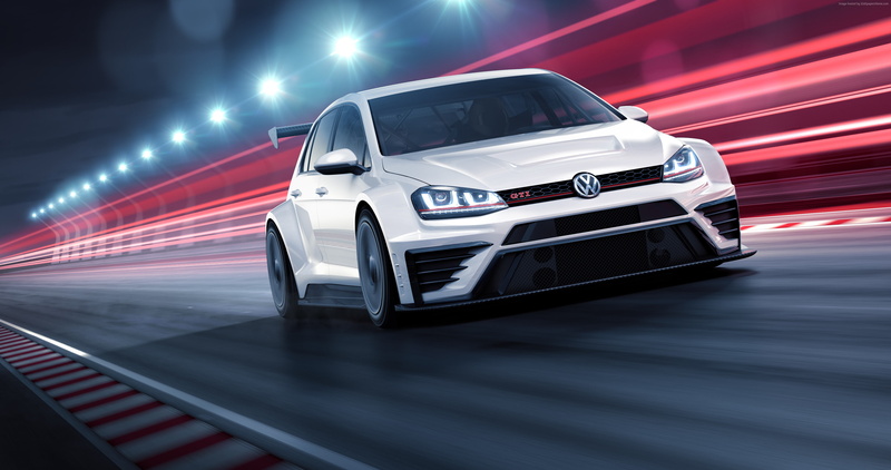 mode of transportation, speed, driving, transportation, white, red, lighting equipment, auto racing, road, land vehicle, Volkswagen Golf GTI TCR, wheel