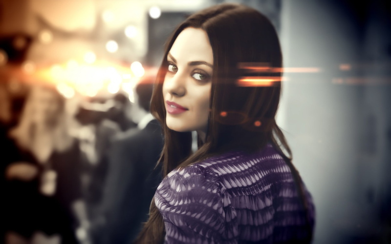 adult, Mila Kunis, hairstyle, looking away, lipstick, portrait, 1080P, looking back, young women, beauty, lens flare, actress, one person, young adult