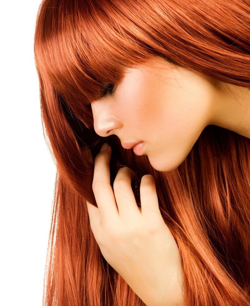 adult, white background, hand, one person, body part, profile, portrait, long hair, face, dyed hair, hair care, human body part, dyed red hair, hair, fashion
