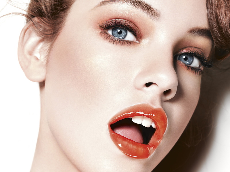 open mouth, women, model, 2K, Barbara Palvin, airbrushed, face, red lipstick