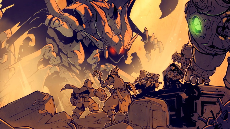 Battle Chasers: Nightwar, representation, no people, indoors, human representation, creativity, architecture, mural, low angle view, craft, built structure