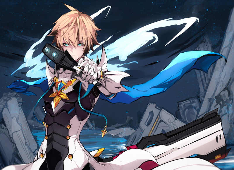 elsword, day, outdoors, sunlight, water, portrait, leisure activity, representation, Anime, artwork, deadly chaser, one person, lifestyles, front view