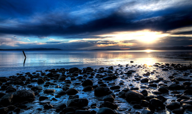 HDR, Exposure, Nature, Norge, Stones, Landscape, dusk, beach, coastline, Chaser, Blue  Reflection, golden hour, low, low-tide, cloud - Sky, sea, golden
