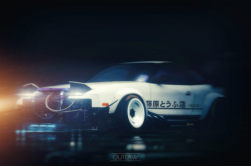 western script, selective focus, car, close-up, indoors, white cars, Japanese, land vehicle, Tofu 180sx, technology, no people, 720P, illuminated, equipment