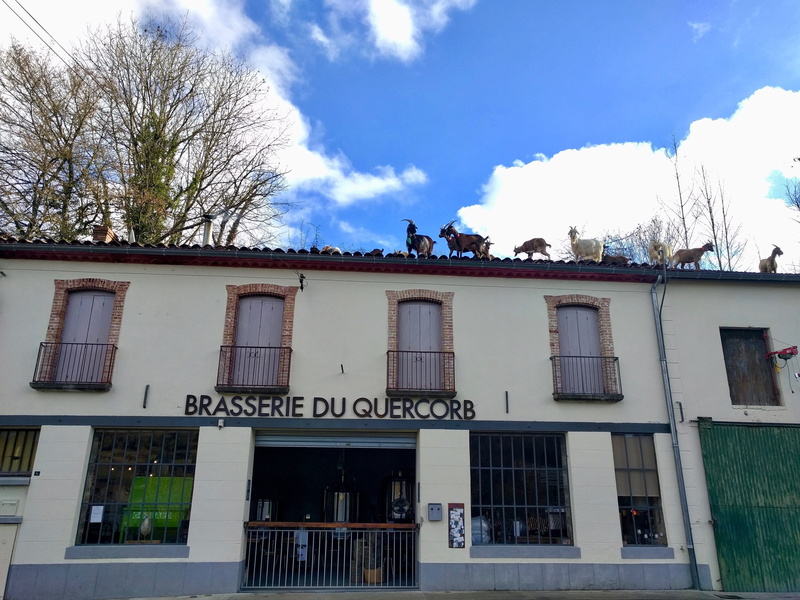 communication, bare tree, building, western script, sky, goats, brewery, residential district, day, city, aude, text, architecture, 4K, low angle view