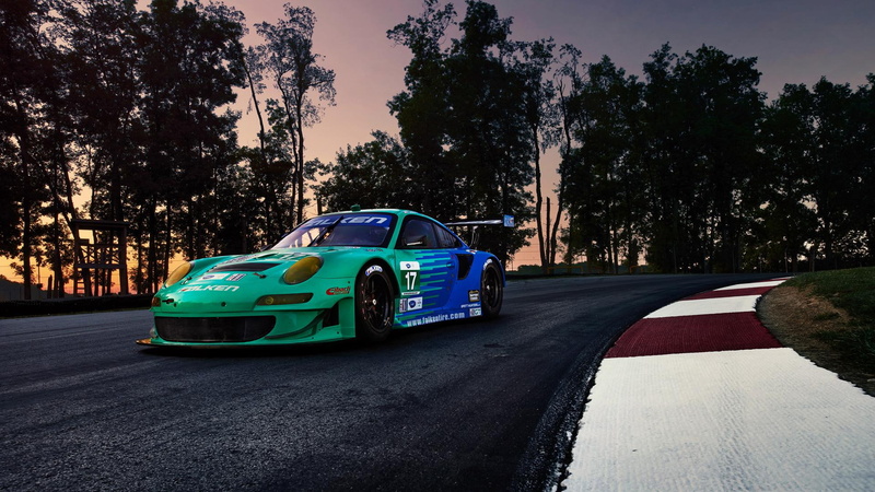 blue, car, porsche, cars, race, 1080P, green, falken, rsr