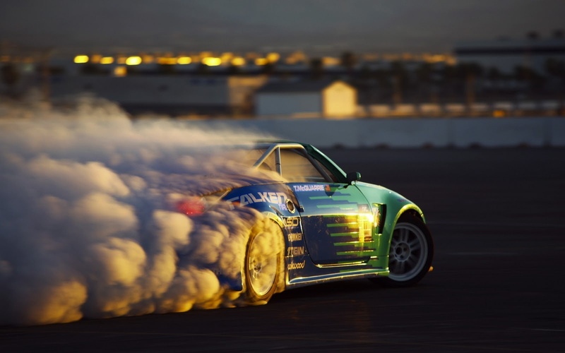 sunset, 720P, tires, smoke, car, wheels, tuning, drift, Nissan 350Z