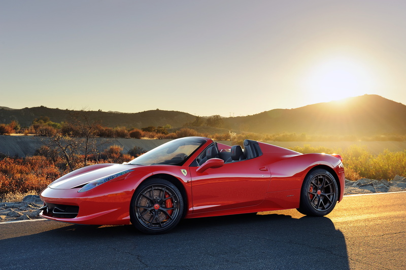 red, mode of transportation, Ferrari 458 Italia, sports car, nature, transportation, road, copy space, convertible, car, no people, sky, Ferrari, sunlight