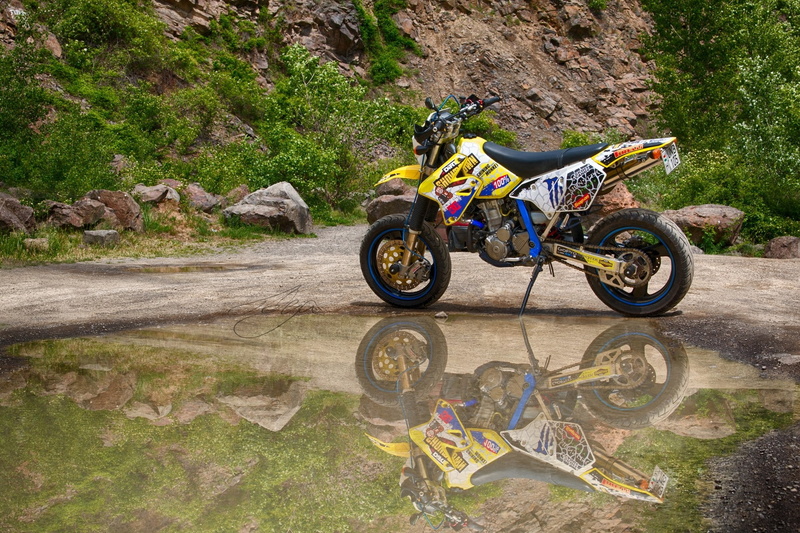 vehicle, outdoors, Monster Energy, water, solid, tranquility, motorcycle, reflection, mode of transportation, non-urban scene, rock, 1080P, transportation