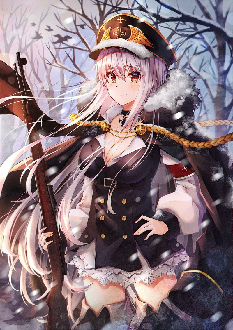 kar 98, girl front line, snow, 720P, white hair