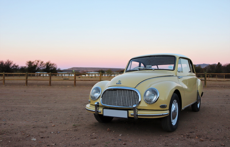 ranch, transportation, wheels, fencing, land, copy space, yellow, vehicle, sunset, prince albert, environment, car, motor vehicle, auto, retro styled, nature