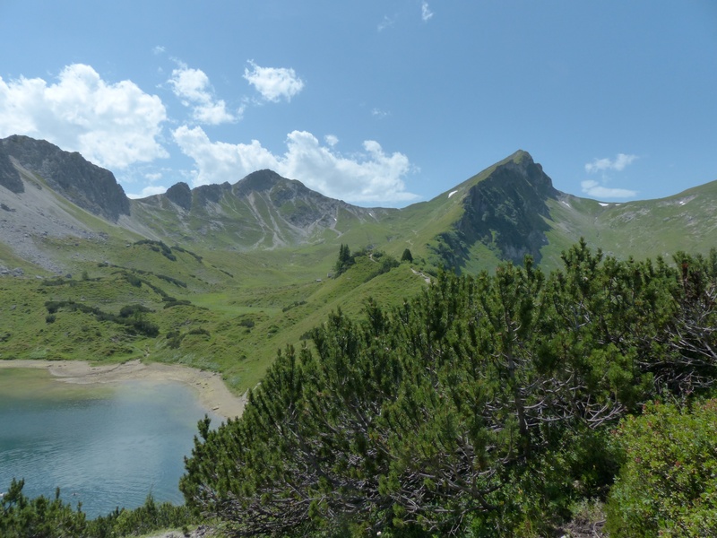 tree, red lace, hiking, saalfeld höhenweg, environment, trail, crystal clear, clear, austria, cloud - sky, pool, nature, mountain, lake, hike, water, tyrol