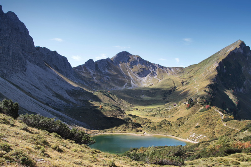 summer, day, alpine, blue sky, landsberger hut, top of pools, non-urban scene, rest, mountain range, no people, sky, nature, formation, water, scenics - nature