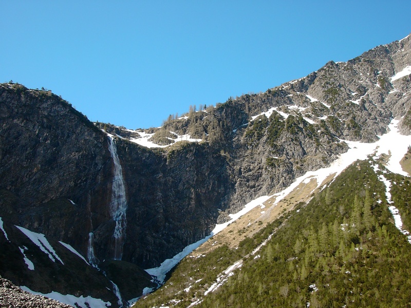 nature, bergaichtwasserfall, low angle view, no people, tranquil scene, clear sky, tranquility, day, tannheim, formation, plant, scenics - nature, outdoors