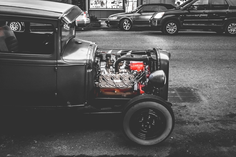 truck, mode of transportation, semi-truck, day, headlight, road, motor vehicle, architecture, vintage, 5K, old, photo, travel, black and white, old-fashioned