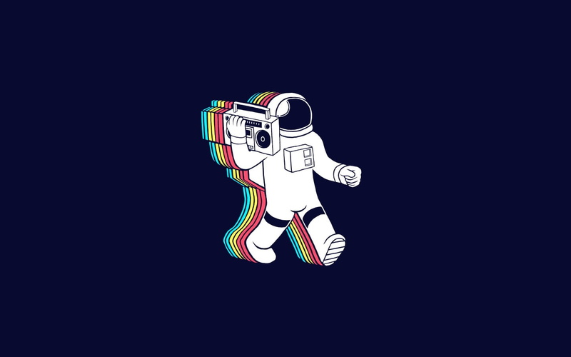 720P, minimalism, boombox, astronaut