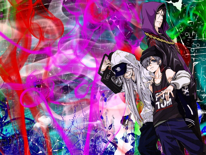 ciel, phantomhive, kuroshitsuji, michaelis, boombox, sebastian, boys, anime, gangster, hair, white, brunettes, 720P, undertaker