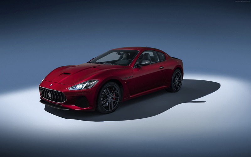 toy car, nature, studio shot, retro styled, 4K, transportation, clear sky, car, blue background, red, land vehicle, toy, copy space, Maserati GranTurismo Sport