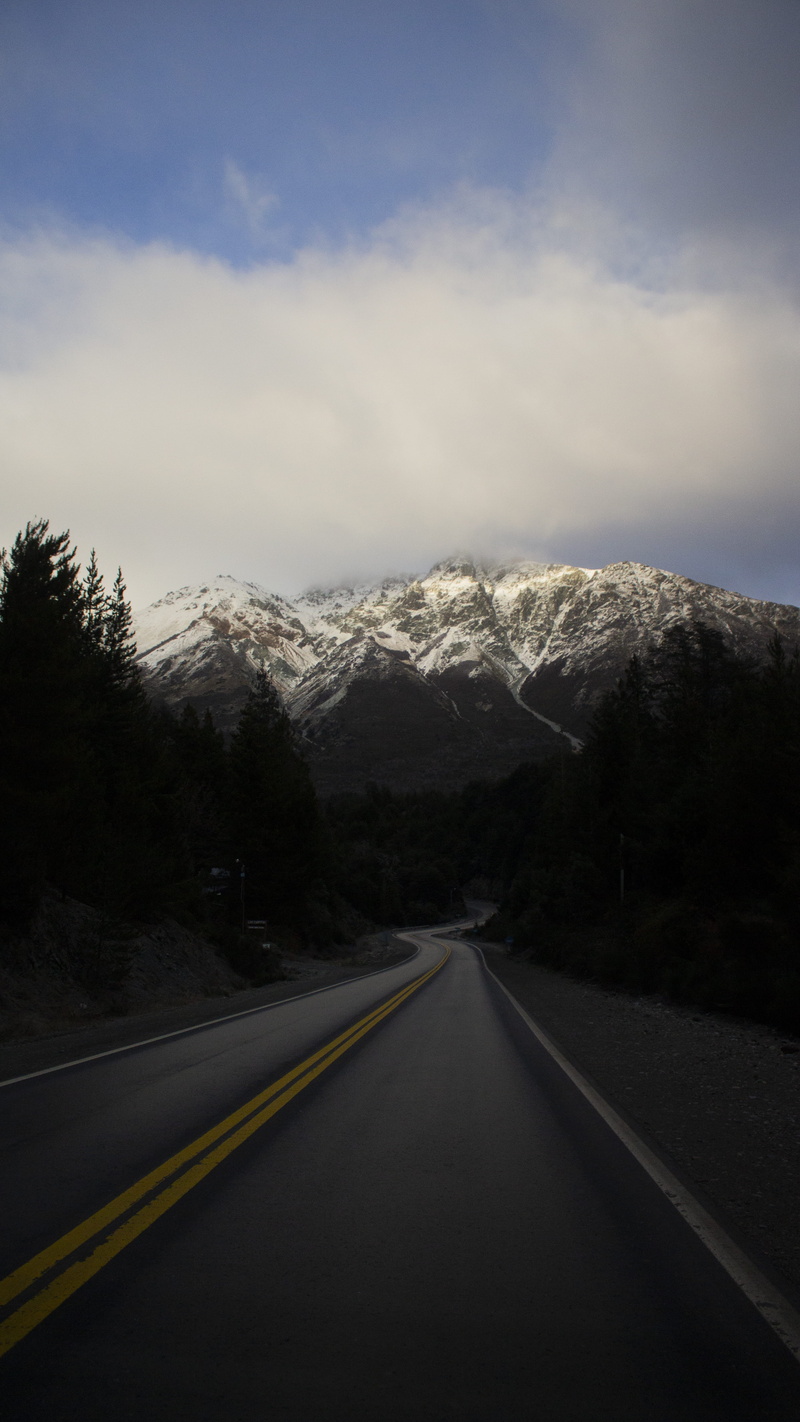 nature, travel, trees, concrete, road less traveled, snowcapped mountain, road marking, argentina, cloud - sky, the way forward, mountain range, 5K, photo