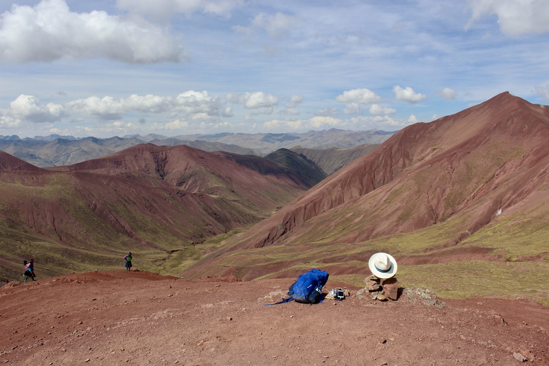 backpack, cloud - sky, day, beauty in nature, faces, indigenous, real people, backpacking, men, peak, colorful, vinicunca, cusco, mountain range, hat, scenic