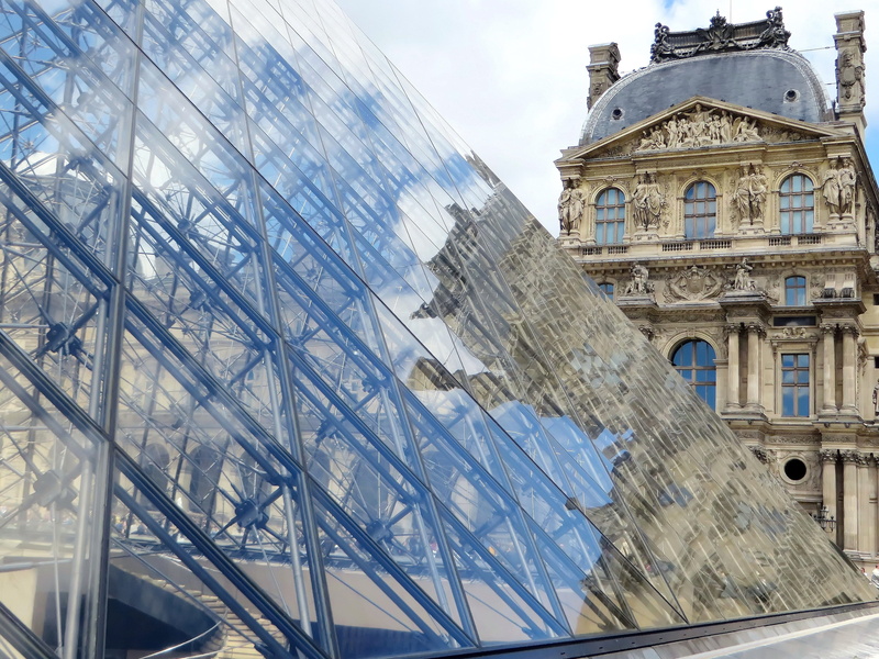 Louvre, 2K, no people, building exterior, religion, city, building, glass - material, tourism, gothic style, contrast, Paris, Reflections, sky, day, outdoors