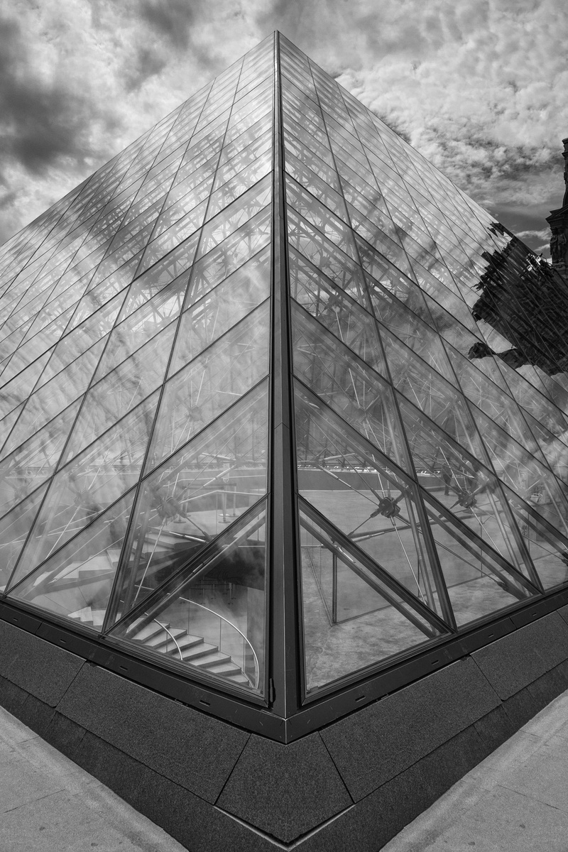 reflection, roof, paris, building exterior, transparent, sky, nature, day, outdoors, window, city, building, architecture, the pyramid of louvre, pyramid