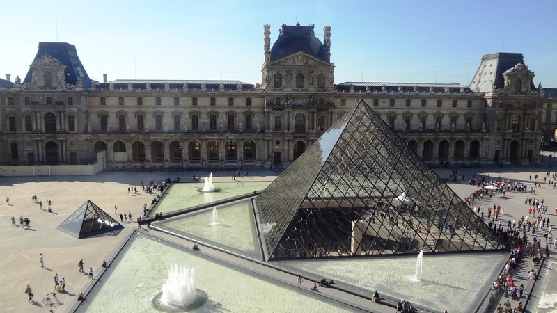 museum, history, glass, architecture, 1080P, sunlight, day, nature, paris, travel destinations, pyramid, building, travel, city, built structure, sky