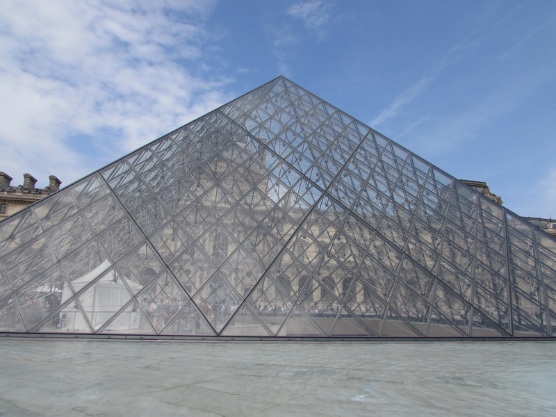 shape, glass - material, building exterior, paris, triangle shape, travel destinations, architecture, nature, pyramid shape, louvre, cloud - sky, travel
