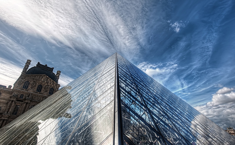 Louvre, no people, built structure, building exterior, office, outdoors, glass - material, pyramid, Europe, office building exterior, hdr, travel destinations